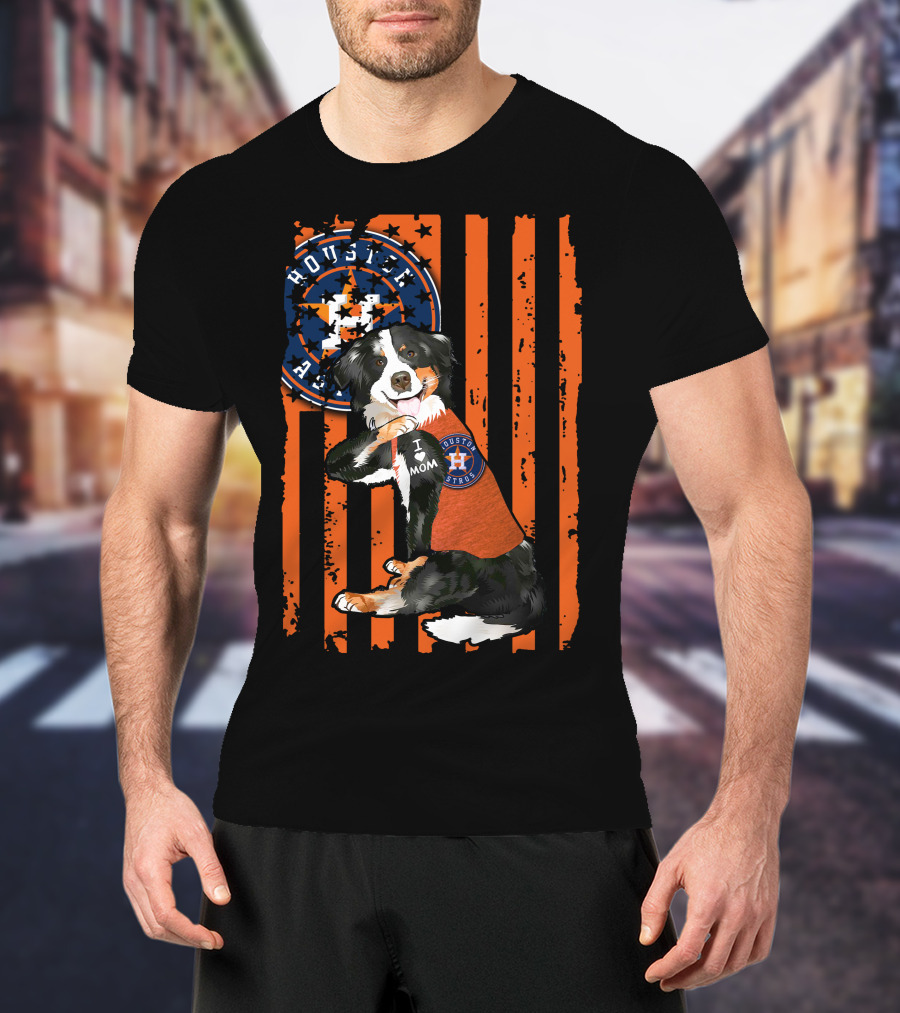 Border Collie I Love Mom Houston Astros Fan Stripes T-Shirt