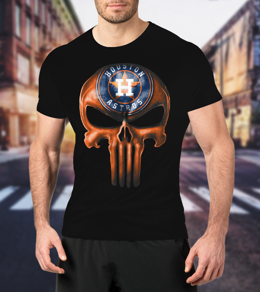 Skull With Houston Astros Baseball Emblem T-Shirt