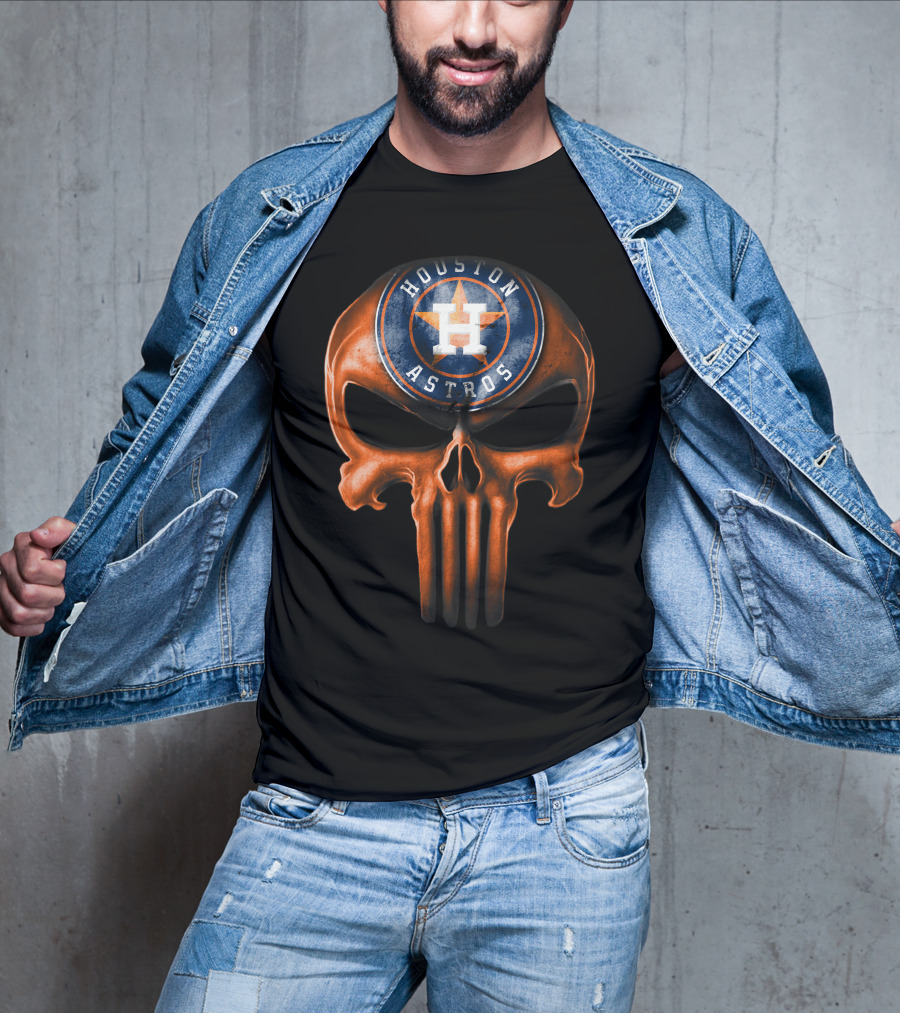 Skull With Houston Astros Baseball Emblem T-Shirt