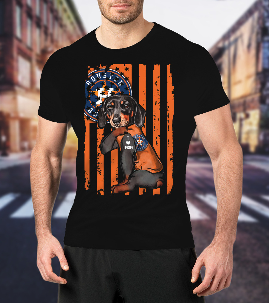 Dachshund I Love Mom Houston Astros T-Shirt