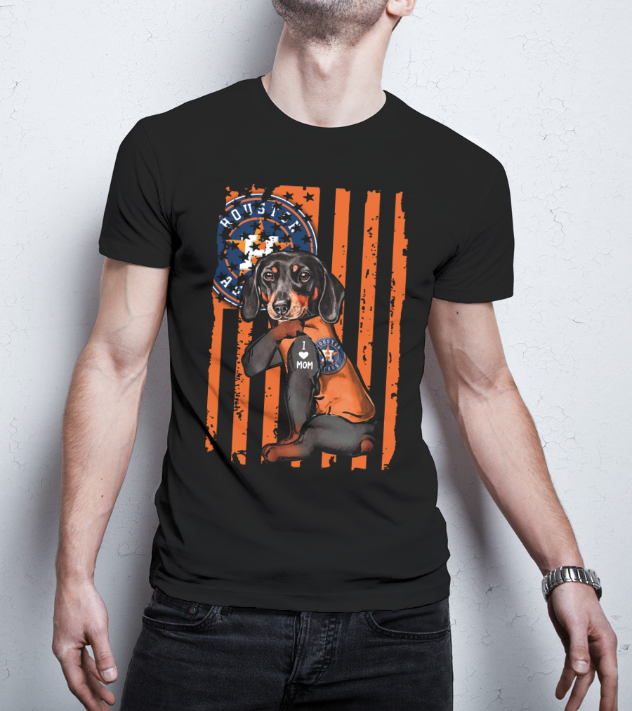 Dachshund I Love Mom Houston Astros T-Shirt