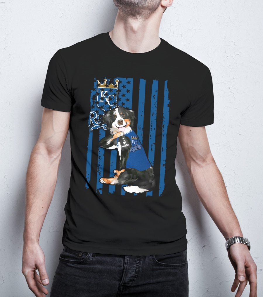 Border Collie Kansas City Royals I Love Mom Blue Stripes Stars T-Shirt