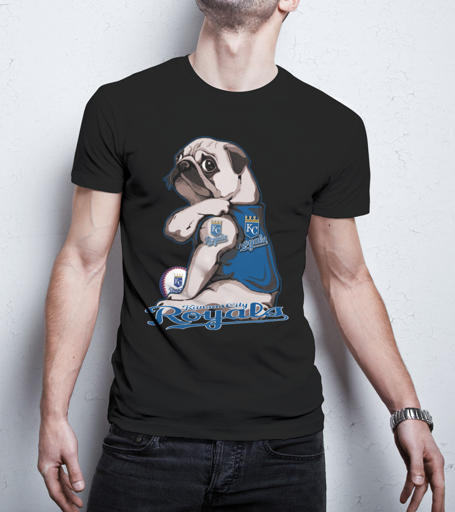 Kansas City Royals Pug With KC Royals Logo And Baseball T-Shirt