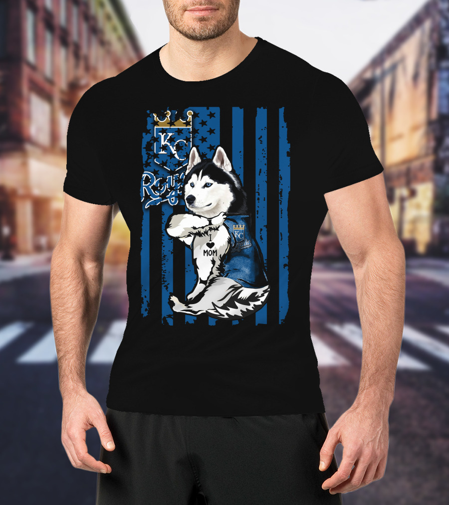 Siberian Husky KC Royals Mom Blue Stripes T-Shirt