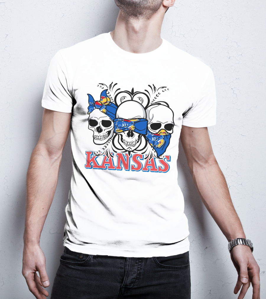 Kansas Jayhawks Skulls Bandana T-Shirt