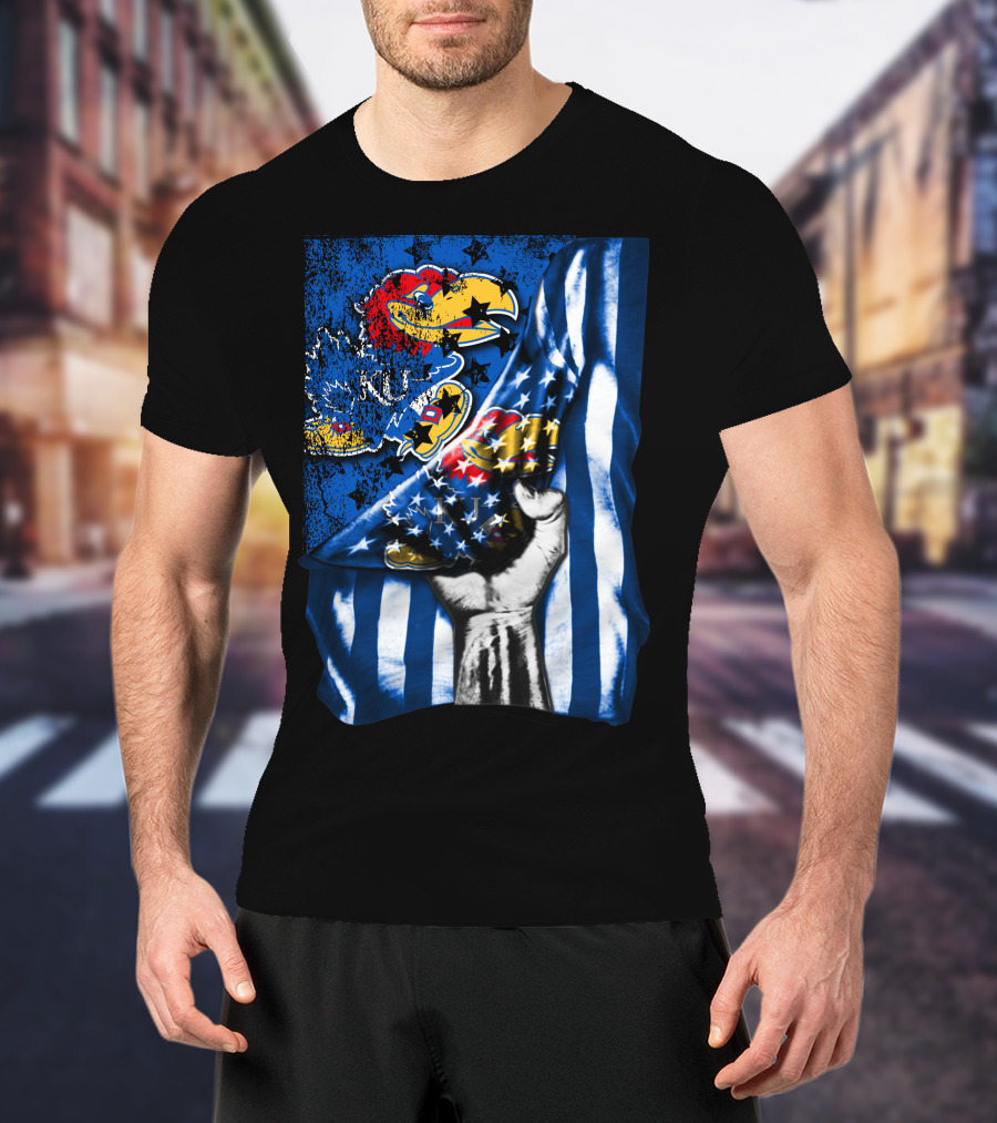 Kansas Jayhawks American Flag Dual T-Shirt