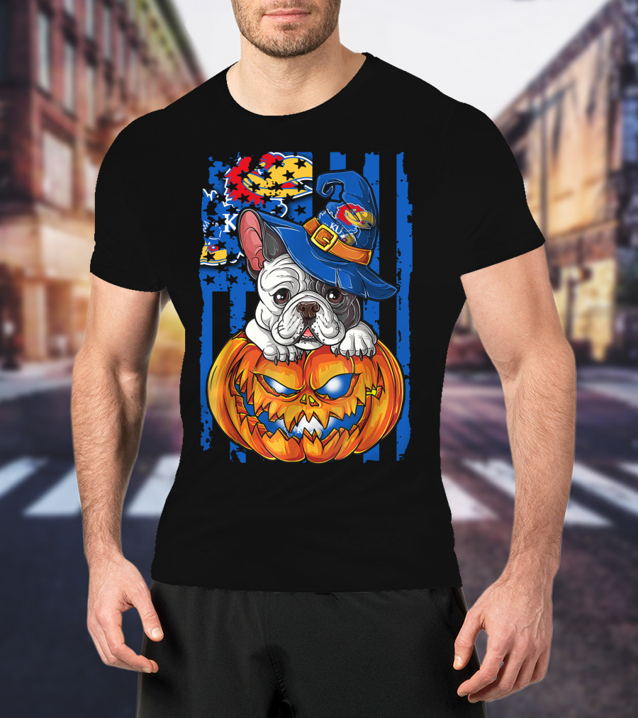 Kansas Jayhawks Bulldog Halloween Pumpkin Wizard Hat T-Shirt