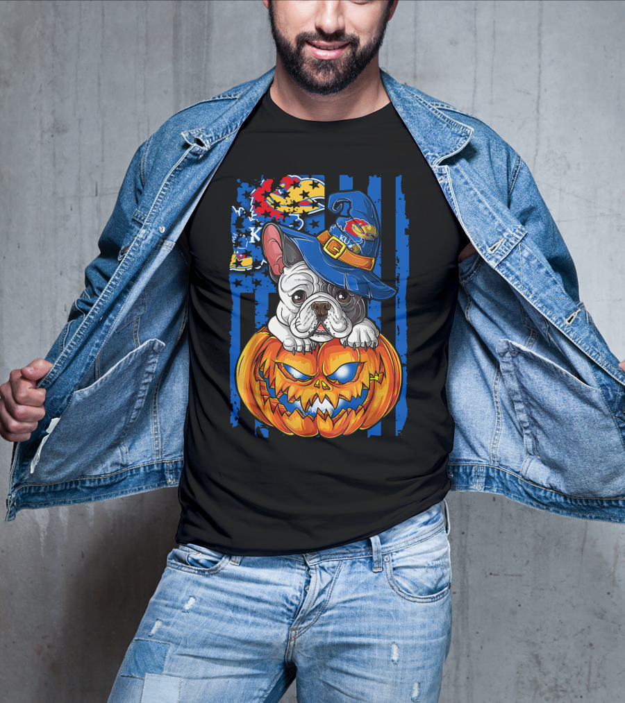 Kansas Jayhawks Bulldog Halloween Pumpkin Wizard Hat T-Shirt