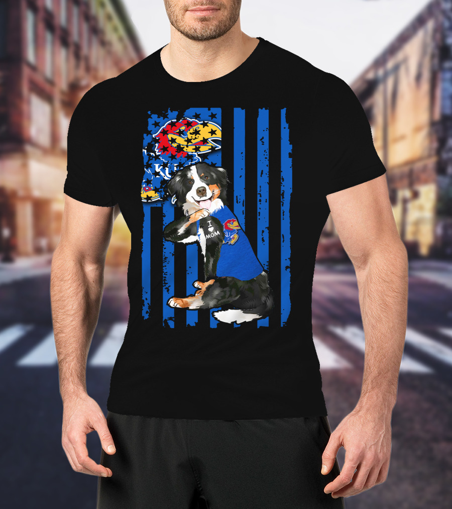 Border Collie I Love Mom Kansas Jayhawks Flag T-Shirt