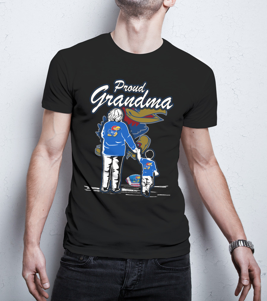 Proud Grandma Of Kansas Jayhawks Fan With Logo T-Shirt