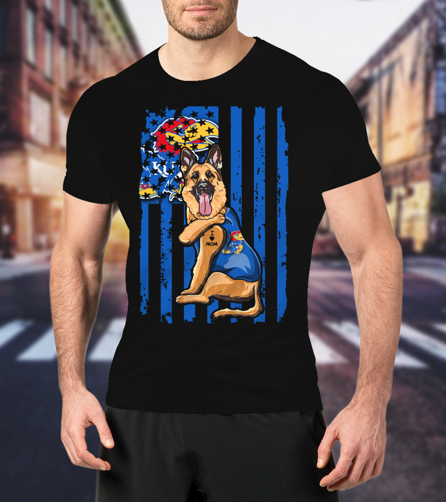 German Shepherd KU Mom Kansas Jayhawks Flag T-Shirt
