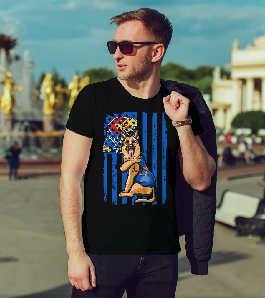 German Shepherd KU Mom Kansas Jayhawks Flag T-Shirt