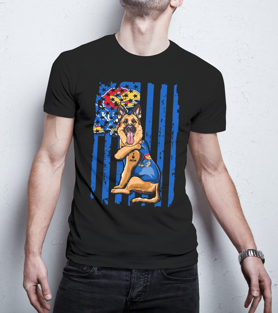 German Shepherd KU Mom Kansas Jayhawks Flag T-Shirt