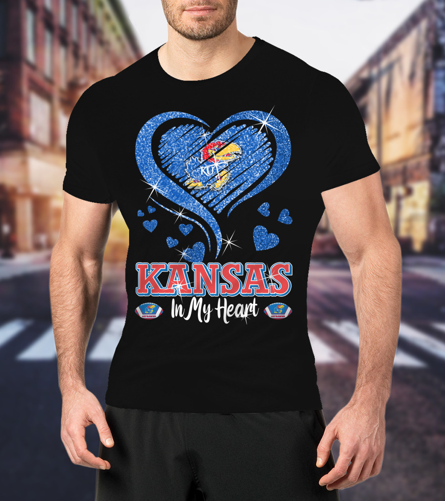 Kansas Jayhawks Heart KU Love Glitters Kansas In My Heart T-Shirt