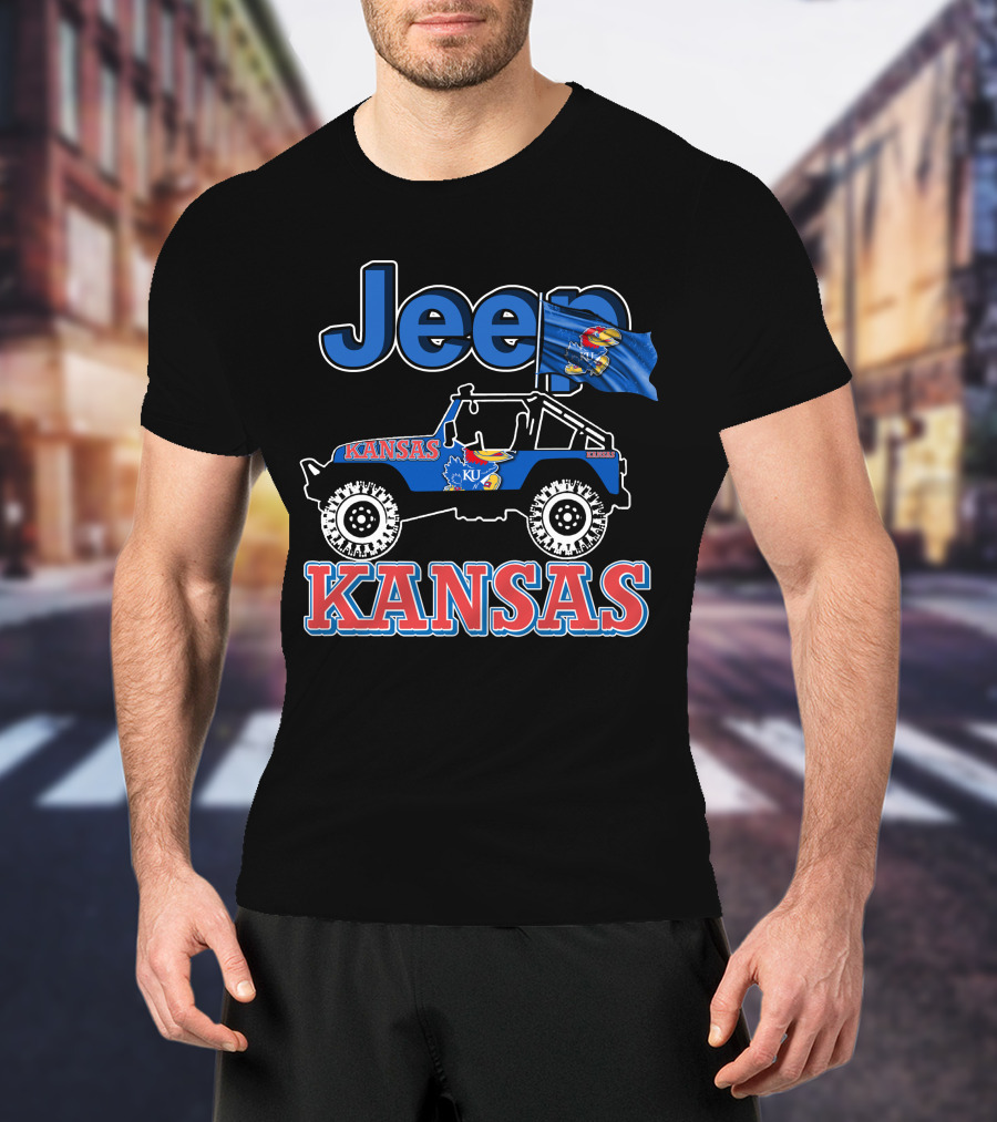 Jeep Kansas Jayhawks KU Logo And Flag T-Shirt