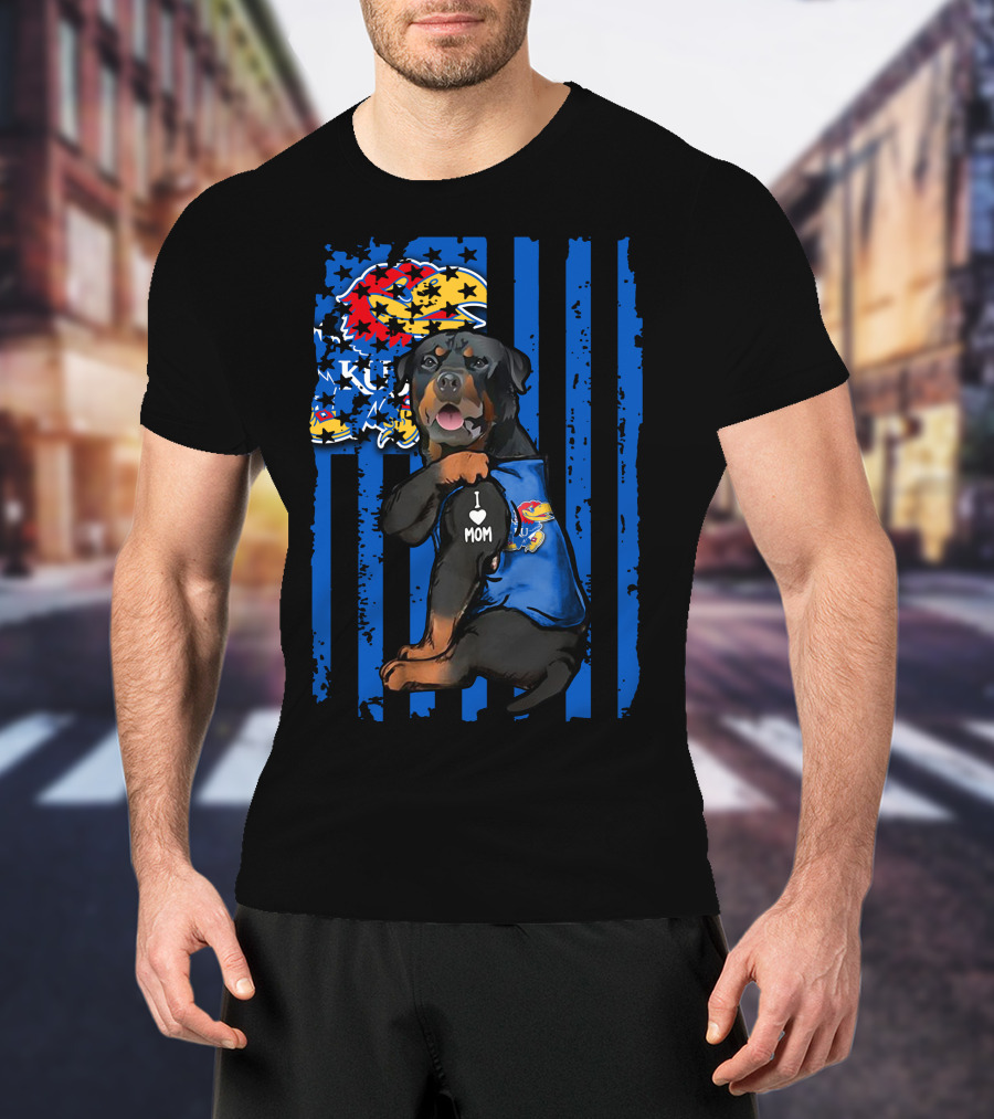 Rottweiler Kansas Jayhawks I Love Mom T-Shirt