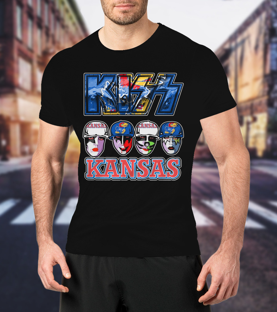 Kiss Kansas Jayhawks Face Paint Rock Band Fusion T-Shirt