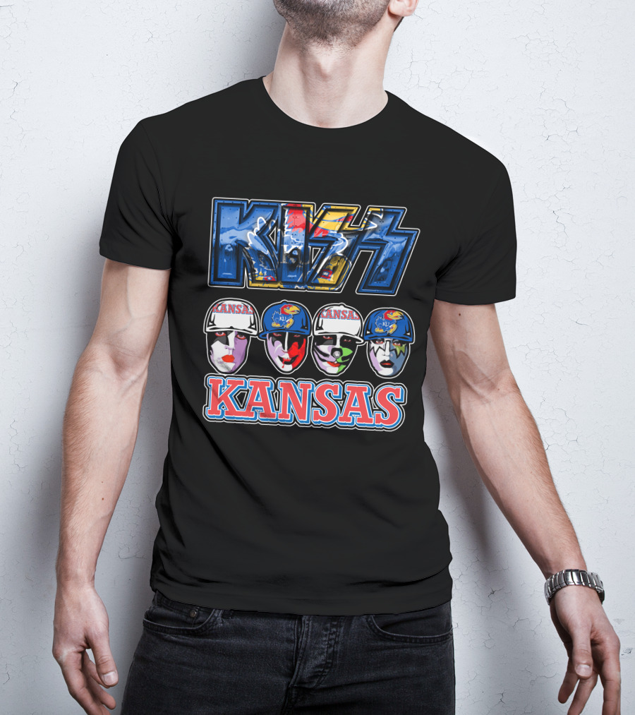 Kiss Kansas Jayhawks Face Paint Rock Band Fusion T-Shirt