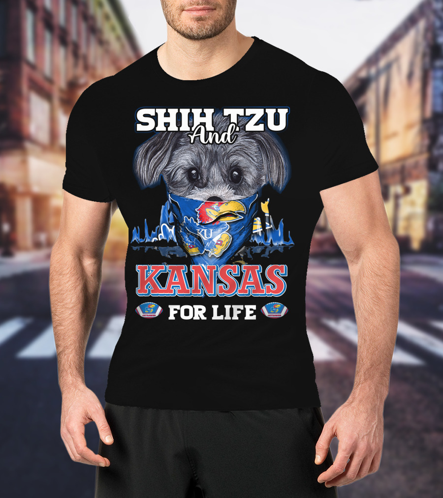 Shih Tzu And Kansas For Life Jayhawks Fan By T-Shirt