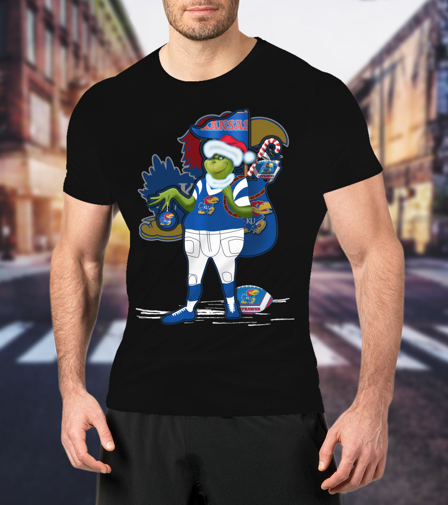 Grinchxmas Kansas Jayhawks Football Holiday Crossover T-Shirt