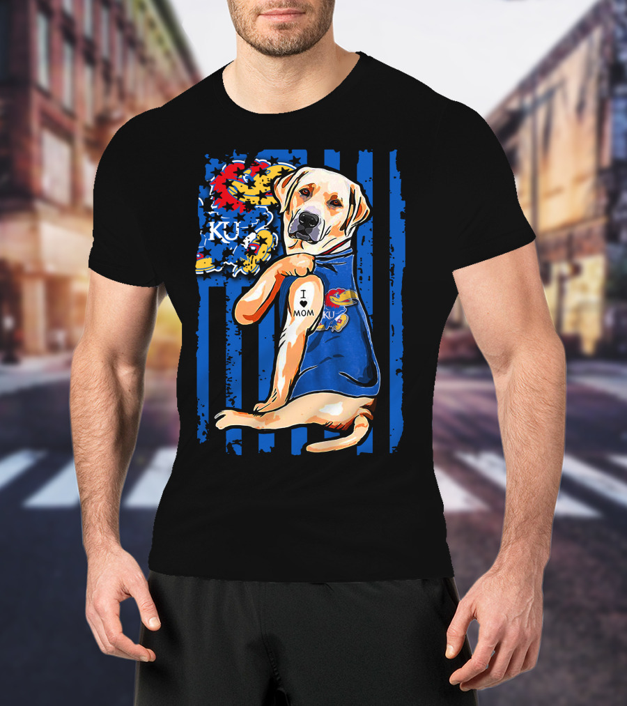 Labrador Retriever I Love Mom Kansas Jayhawks KU Stripes T-Shirt