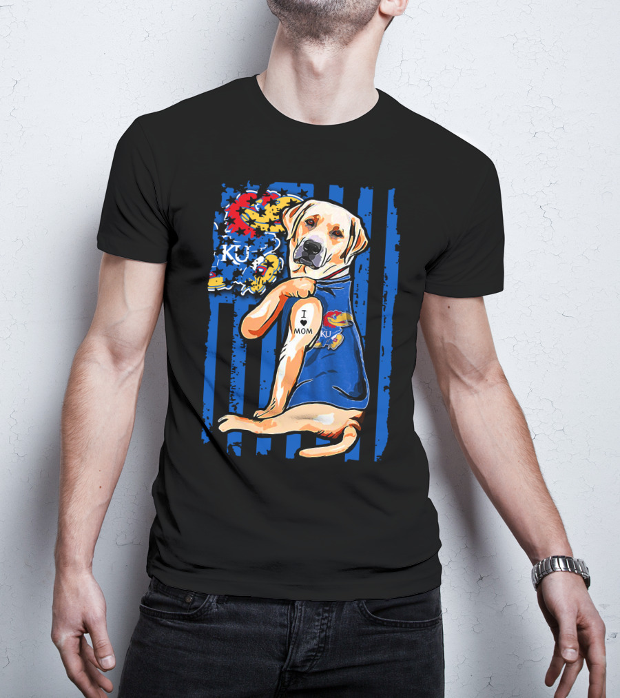 Labrador Retriever I Love Mom Kansas Jayhawks KU Stripes T-Shirt