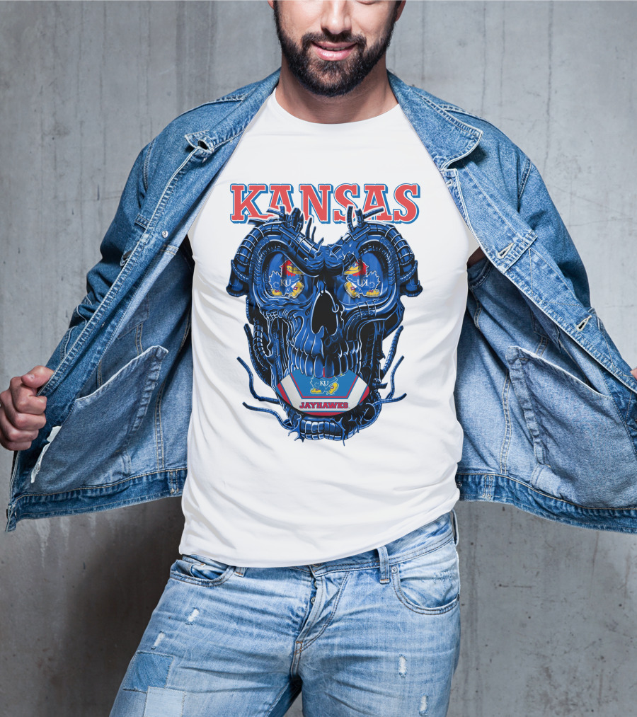 Kansas Jayhawks Dragonskull KU Football T-Shirt