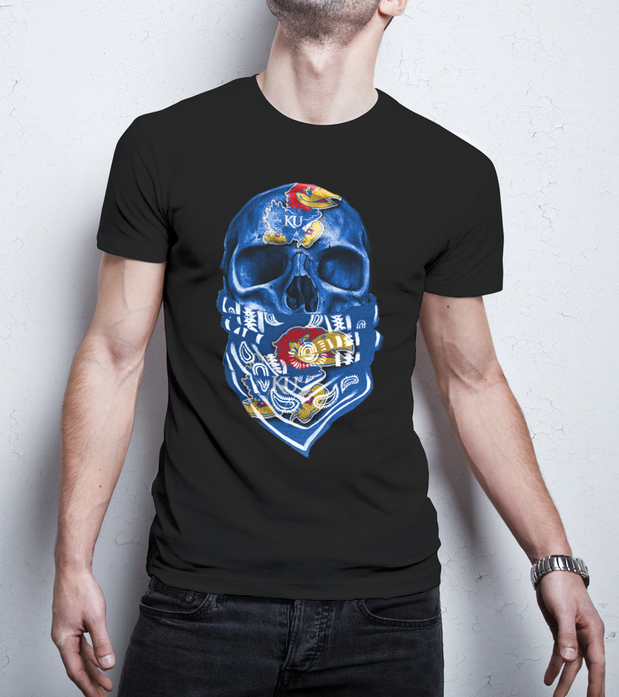 Kansas Jayhawks Skull With KU Bandana T-Shirt