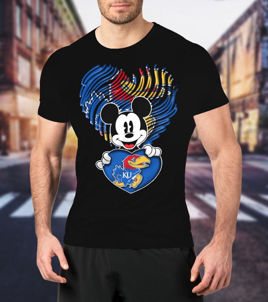 Kansas Jayhawks KU Mickey Heart T-Shirt
