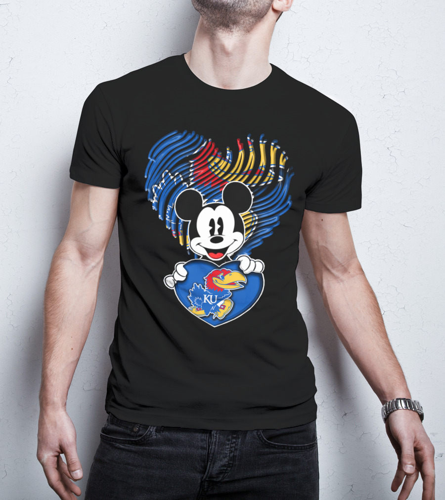Kansas Jayhawks KU Mickey Heart T-Shirt