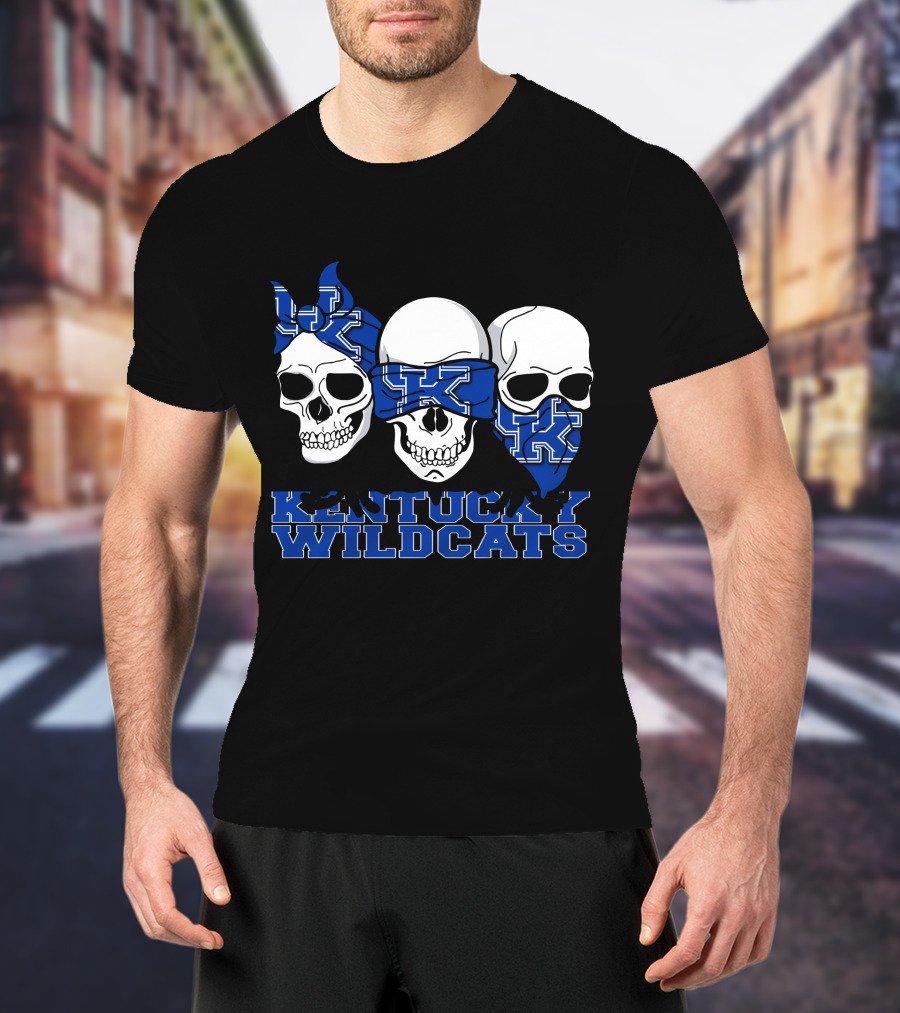 Kentucky Wildcats Three Skulls With Bandanas And Bow T-Shirt