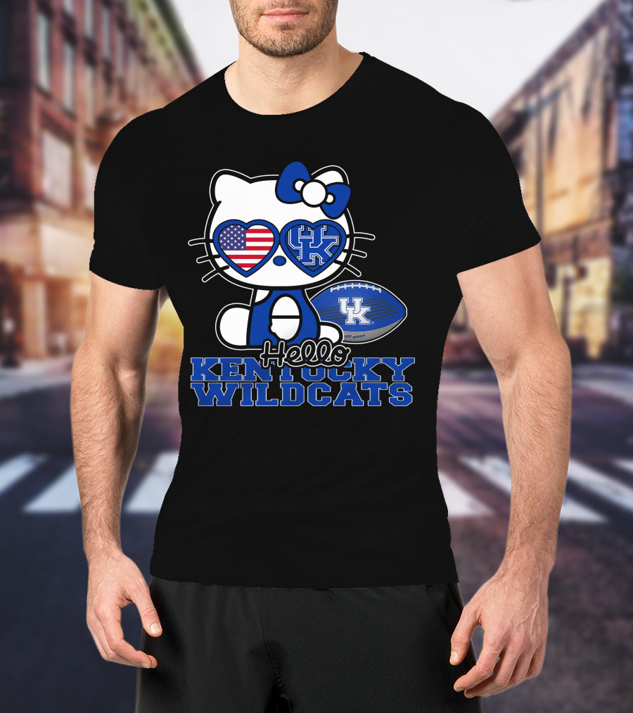 Hello Kitty Kentucky Wildcats UK Football Heart Glasses T-Shirt