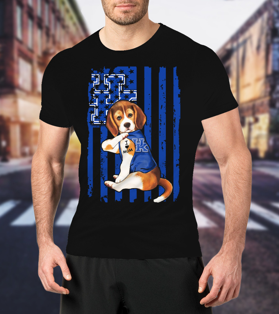 Beagle I Love Mom Kentucky Wildcats Blue Stars Stripes T-Shirt