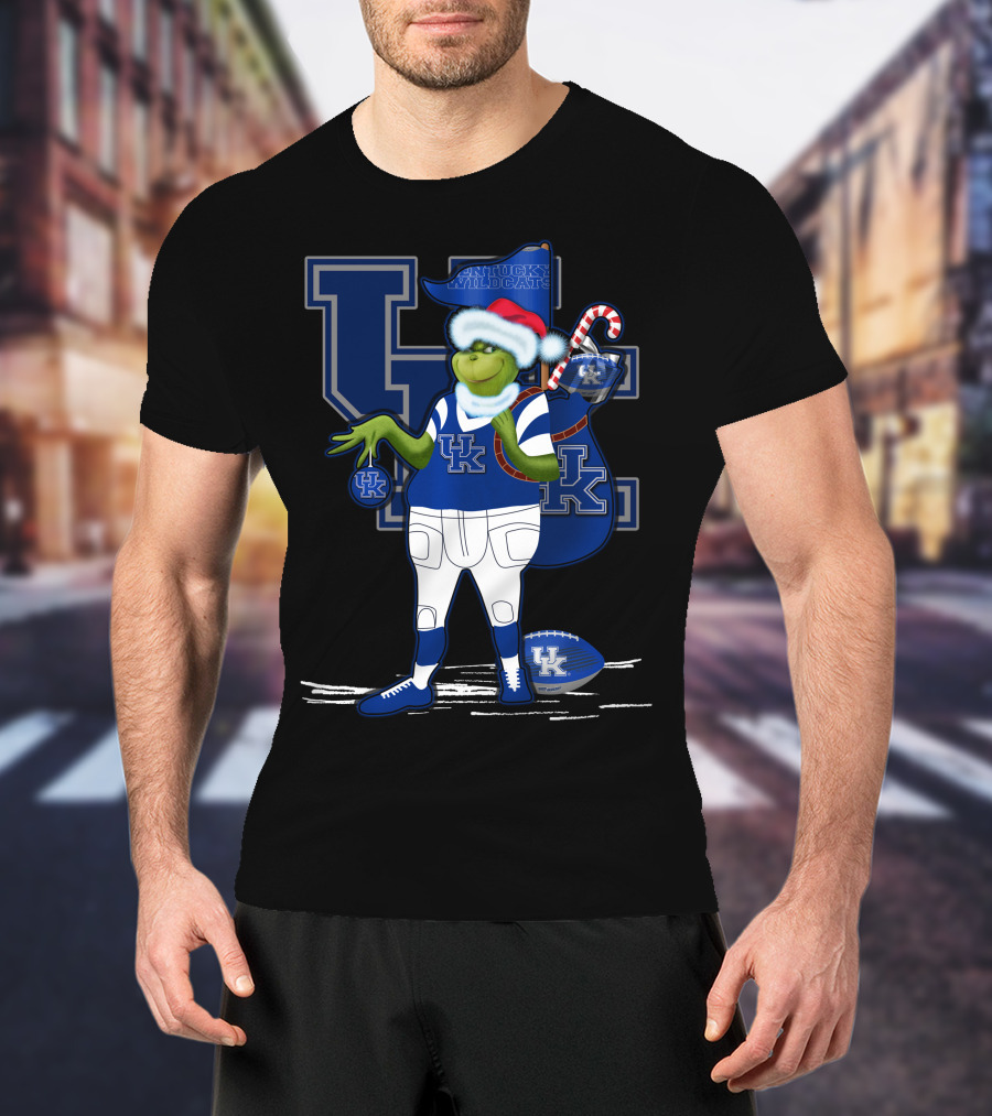 Kentucky Wildcats Grinch Christmas Santa Sports Fan T-Shirt