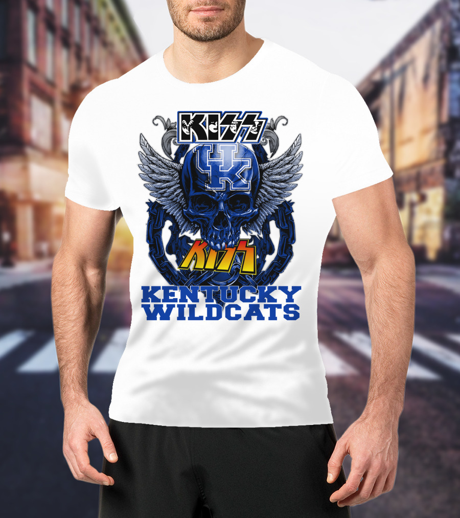 Kiss Kentucky Wildcats UK Skull Wings T-Shirt