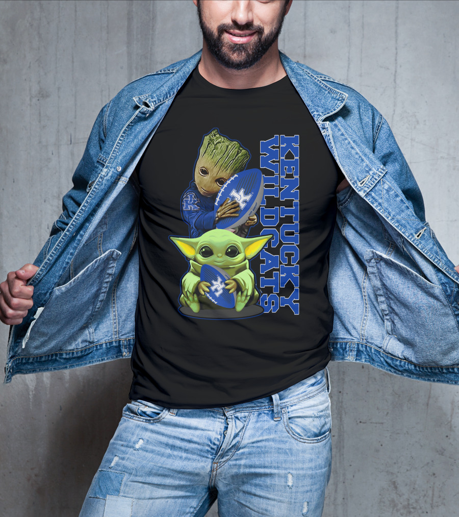 Baby Alien And Tree Character Holding Kentucky Wildcats Football T-Shirt