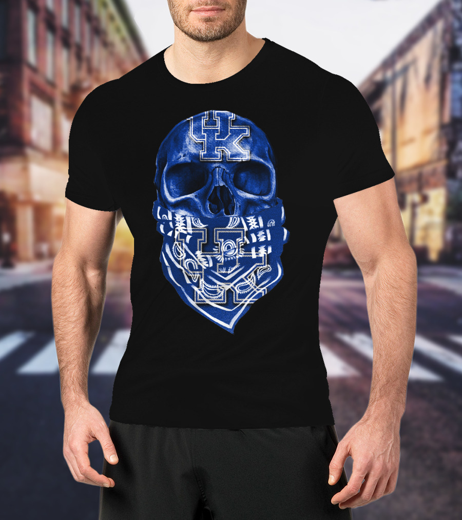 Kentucky Wildcats Skull Bandana Blue UK T-Shirt