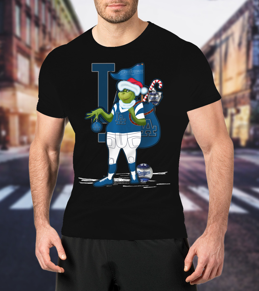 Grinchxmas Los Angeles Dodgers Santa Sack Baseball Holiday Edition T-Shirt