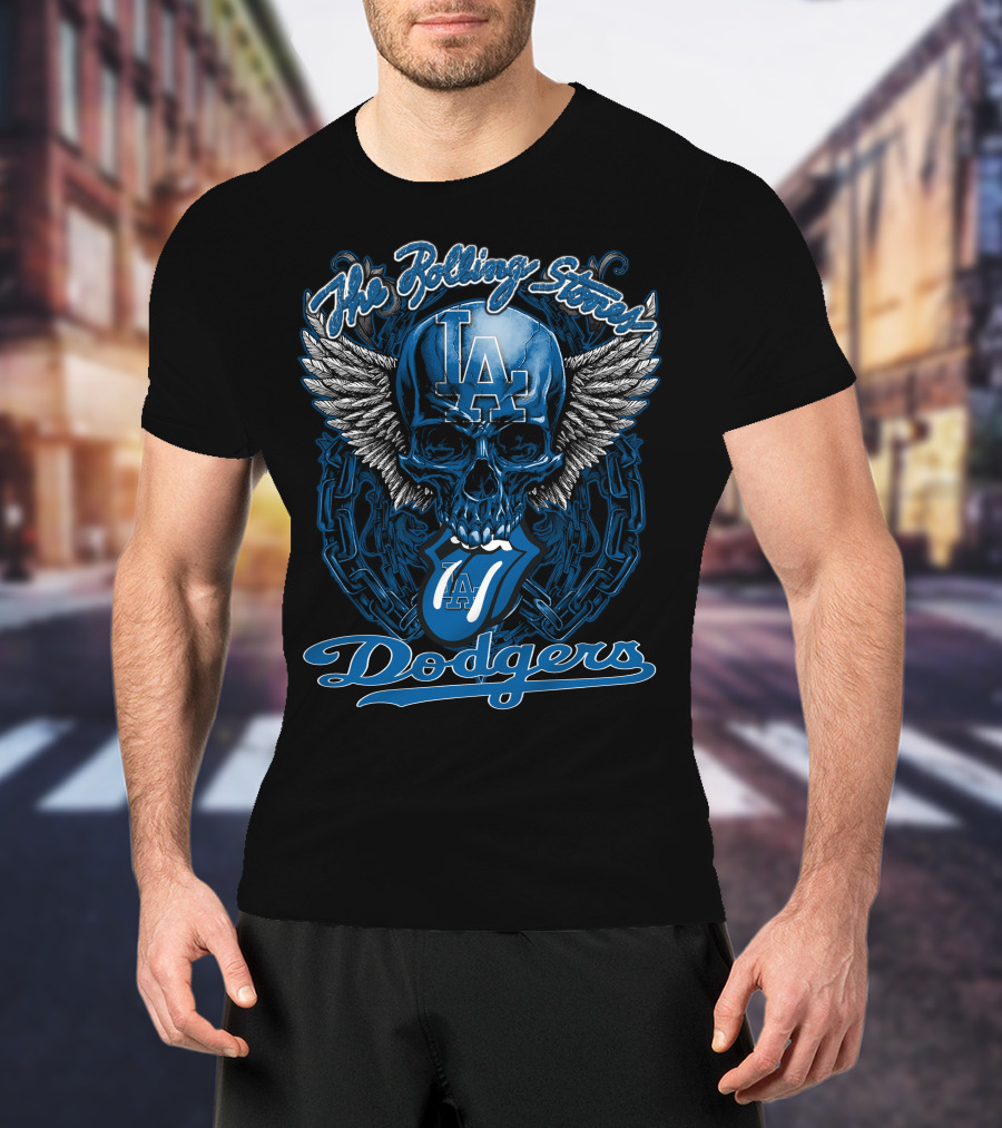 The Rolling Stones La Dodgers Skull And Winged Tongue T-Shirt