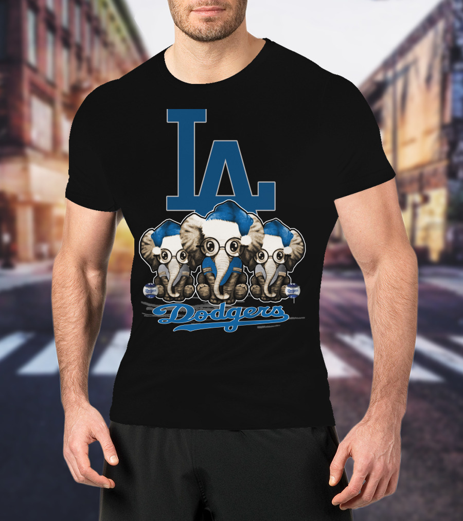 LA Dodgers Elephant Christmas Trio T-Shirt