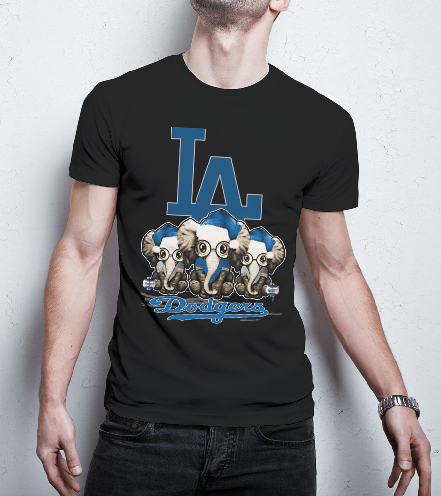 LA Dodgers Elephant Christmas Trio T-Shirt