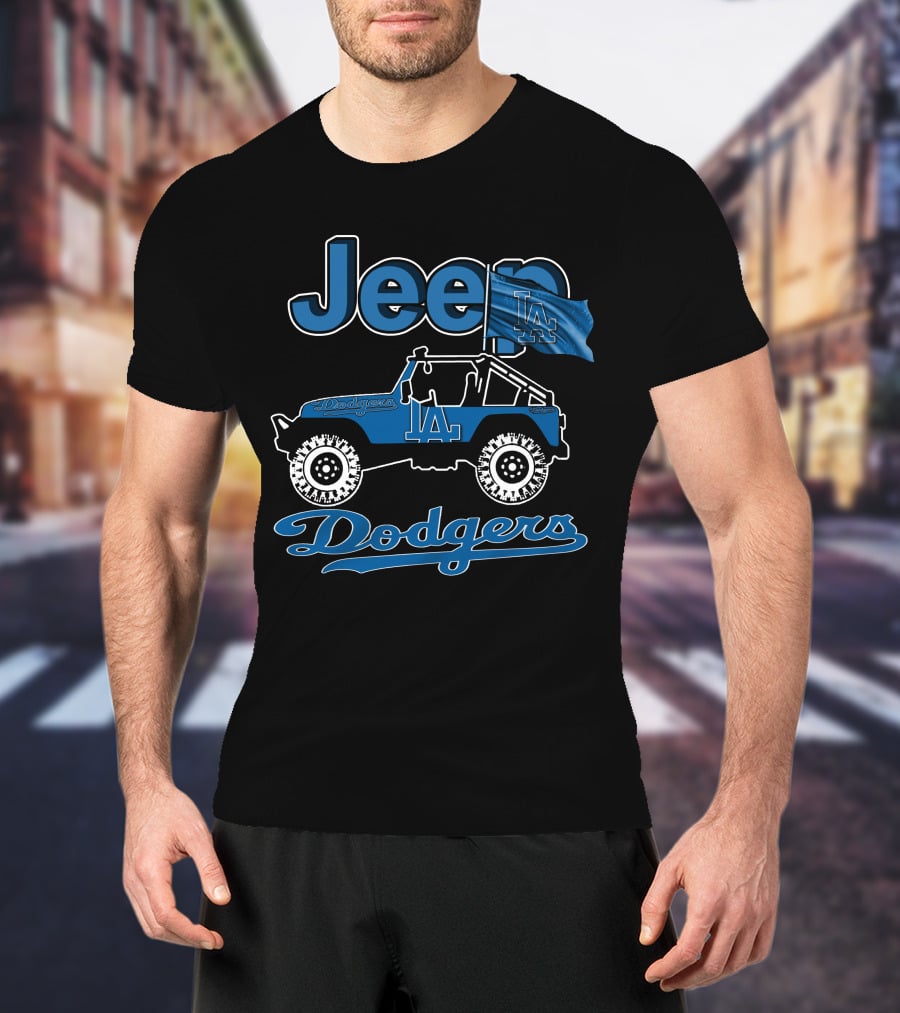 Jeep LA Dodgers Off-Road Vehicle With Flag T-Shirt