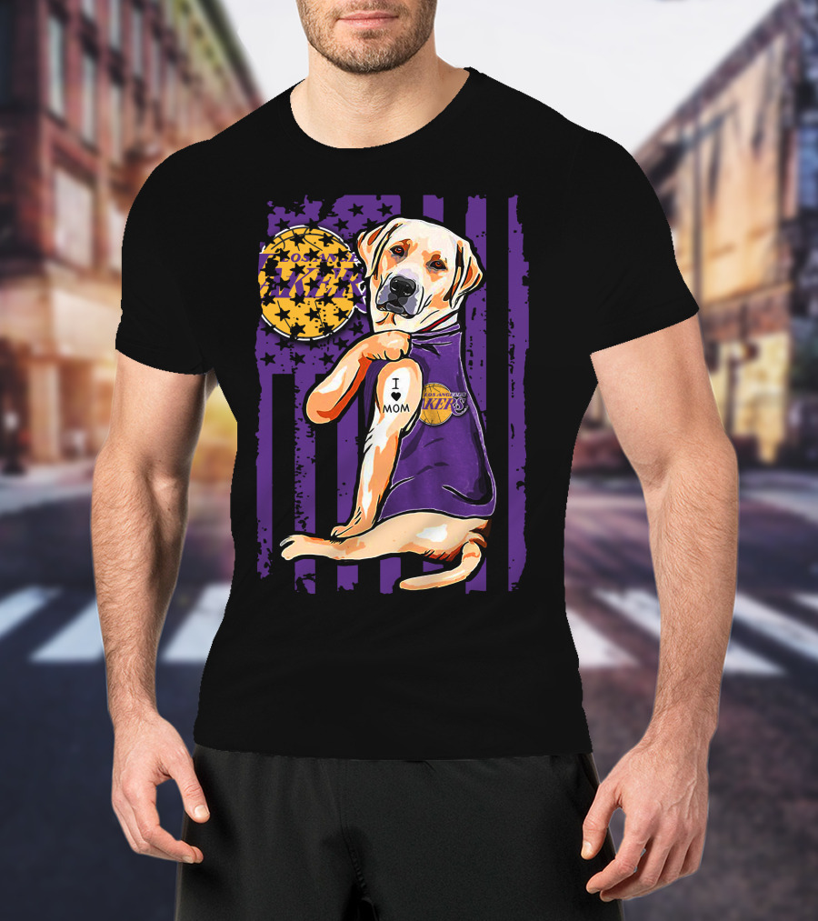 Labrador Retriever I Love Mom Los Angeles Lakers Fan T-Shirt