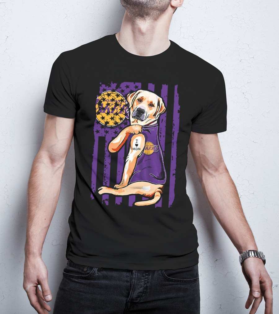 Labrador Retriever I Love Mom Los Angeles Lakers Fan T-Shirt