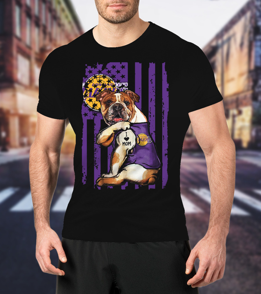 Bulldog I Love Mom Los Angeles Lakers T-Shirt