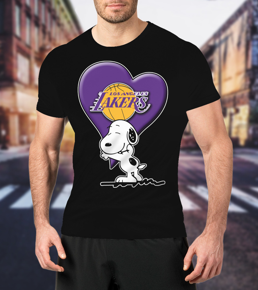 Snoopy Heart Los Angeles Lakers Basketball T-Shirt