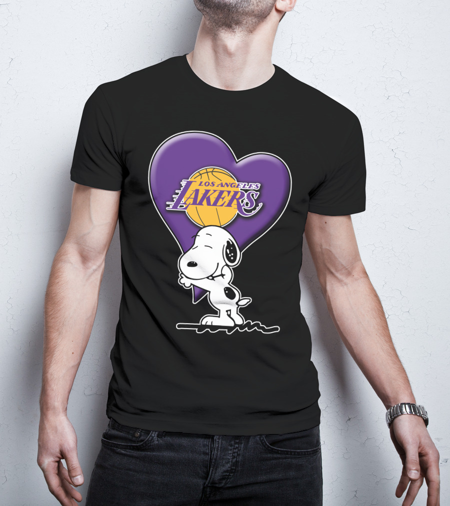 Snoopy Heart Los Angeles Lakers Basketball T-Shirt
