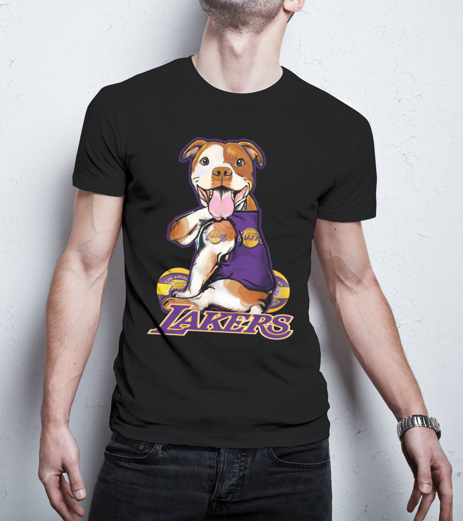 Pittbull Los Angeles Lakers Basketball Dog Fan T-Shirt