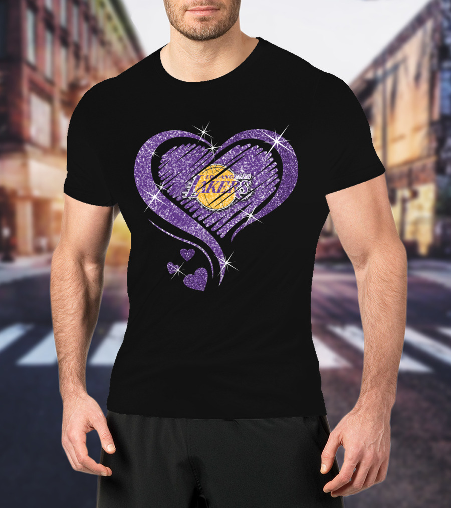 Heart Diamond Los Angeles Lakers Purple Sparkle T-Shirt