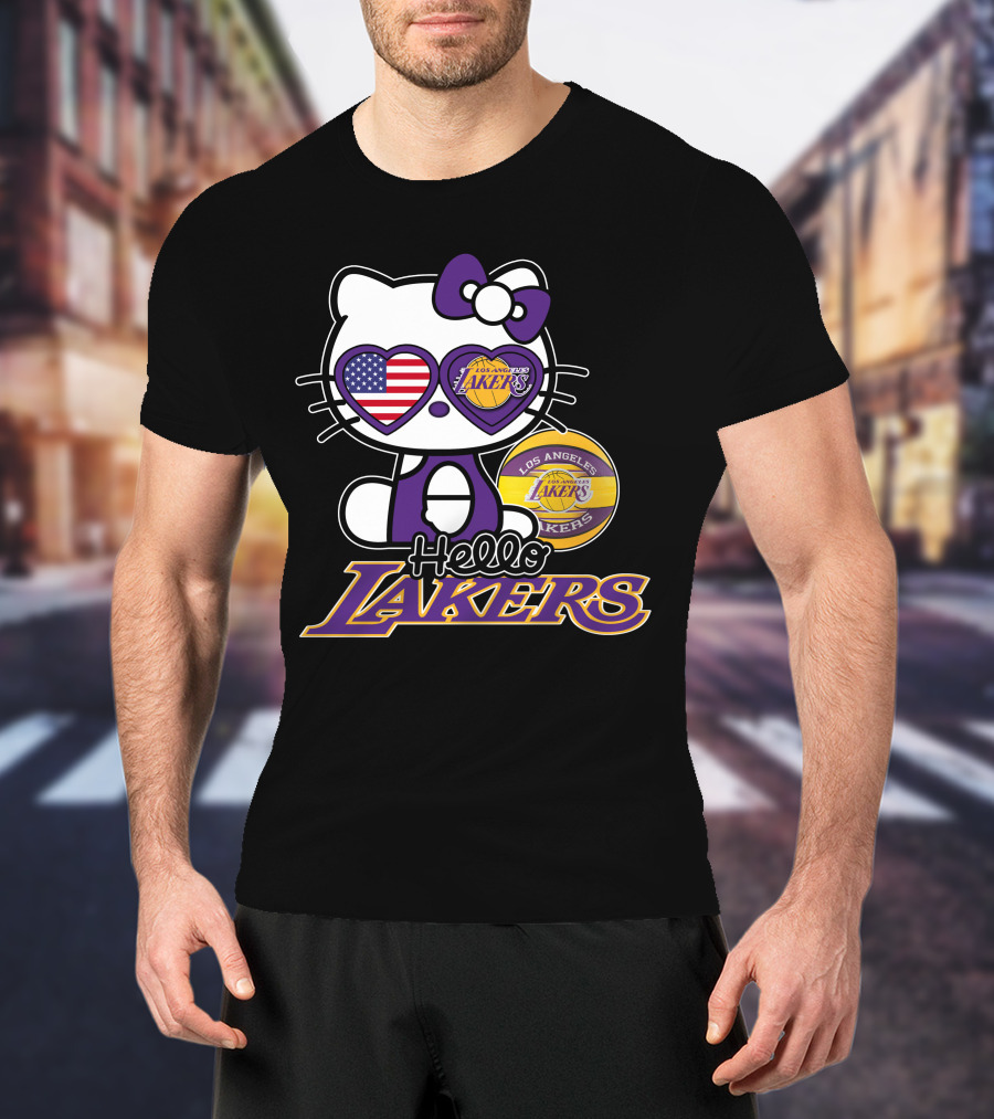 Hello Kitty Los Angeles Lakers USA Flag Basketball Fan T-Shirt